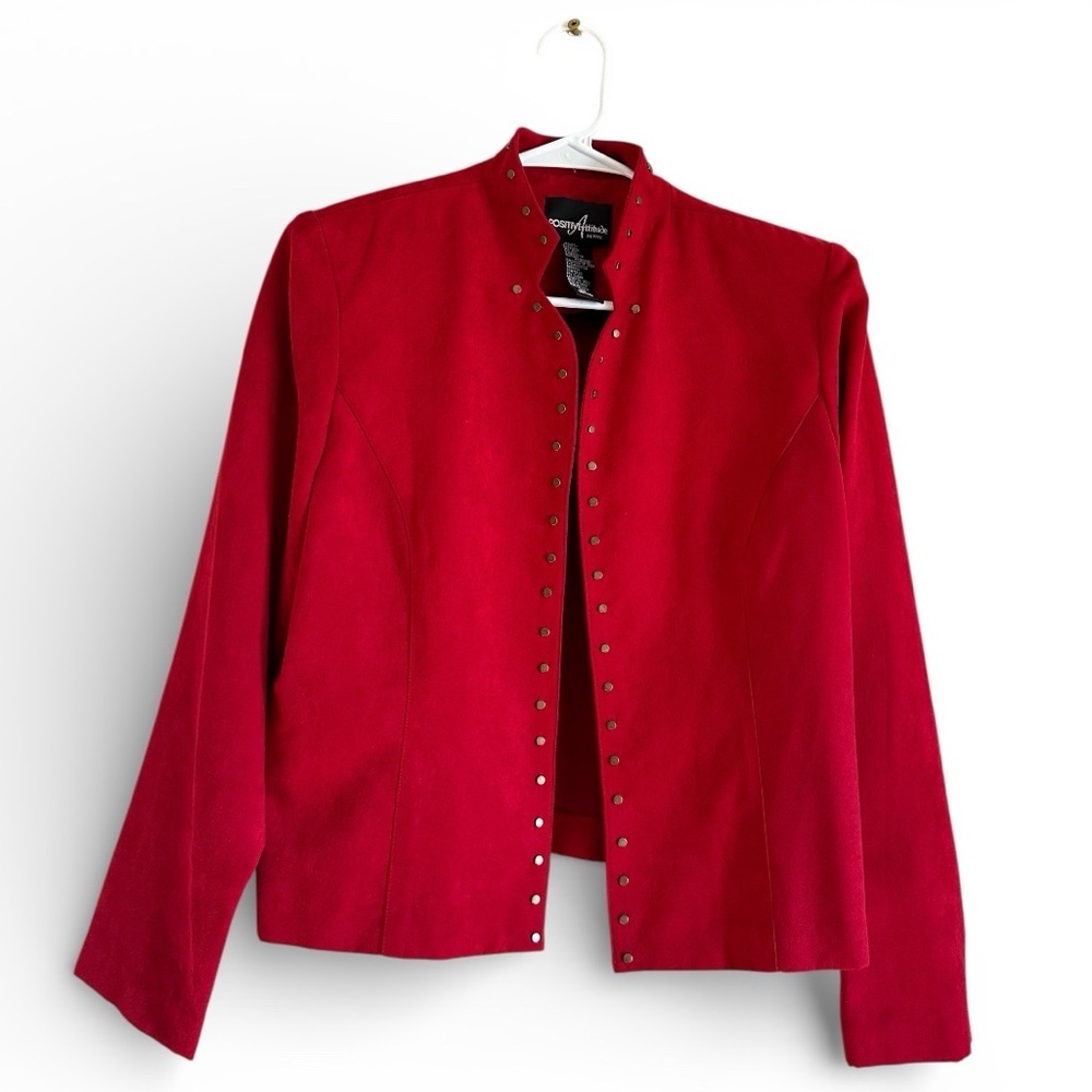 Positive Attitude Petite Red Studded Jacket Size 10P Gold Snap Front Blazer